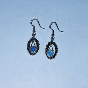 Silver blue opal earrings dangle hook from Arizona